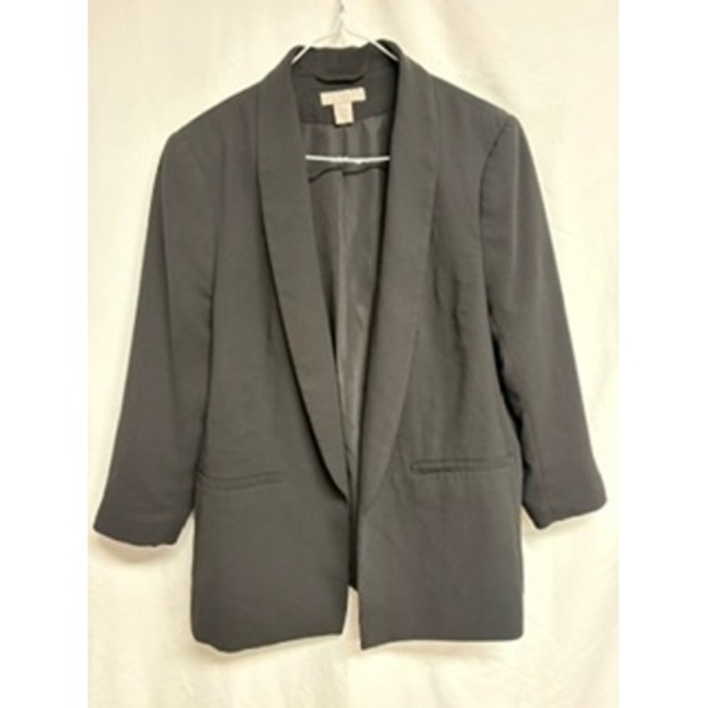 H&M Women Black Open Front Shawl Collar Blazer Jacket Size Large